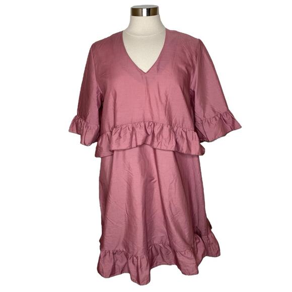 Missguided V-Neck Frill Waist Smock Dress in Dark Pink Women's Size US 10 New - Picture 10 of 10